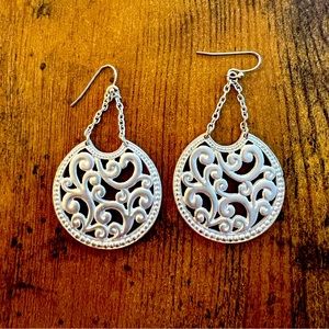 Silver drop earrings.